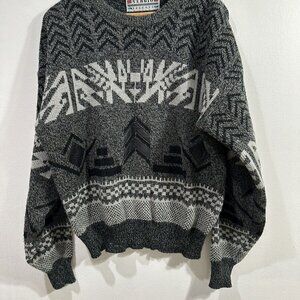 Vintage Sergio Valente Men's Charcoal‎ Sweater Crew Black Leather Patch SZ XL